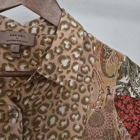 Kachel x Anthropologie Benedetta Patchwork Silk Tunic Dress in Pink Combo Size 2 - Picture 5 of 13